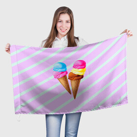 Флаг 3D с принтом Мороженое графический фон в Новосибирске, 100% полиэстер | плотность ткани — 95 г/м2, размер — 67 х 109 см. Принт наносится с одной стороны | Тематика изображения на принте: геометрический принт | графический принт | лавандовый | летний | лето | мороженое | мятный | полоска | принт