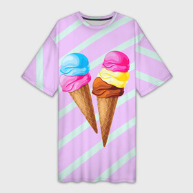 Платье-футболка 3D с принтом Мороженое  графический фон в Новосибирске,  |  | Тематика изображения на принте: геометрический принт | графический принт | лавандовый | летний | лето | мороженое | мятный | полоска | принт