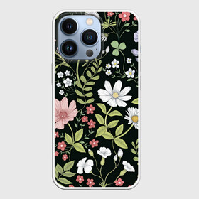 Чехол для iPhone 13 Pro с принтом Полевые цветы в Новосибирске,  |  | арт | ночь | поле | полевые цветы | рисунок | ромашка | ромашки | тёмный фон | цветок | цветы | чёрное | яркие цветы | яркий цветок