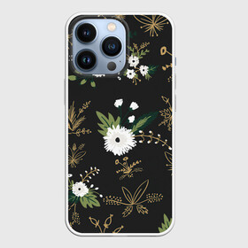 Чехол для iPhone 13 Pro с принтом Белые хризантемы в Новосибирске,  |  | арт | белые цветы | белый цветок | колокольчик | колокольчики | ночь | подснежники | рисунок | тёмный фон | хризантема | хризантемы | цветок | цветы | чёрное | яркие цветы | яркий цветок