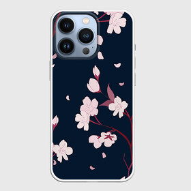 Чехол для iPhone 13 Pro с принтом Веточки сакуры в Новосибирске,  |  | арт | ветка | ветки | веточка | веточки | ночь | рисунок | розовые бутоны | розовые цветы | сакура | тёмный фон | цветение | цветение вишни | цветок | цветы | цветы вишни | чёрное | яркие цветы