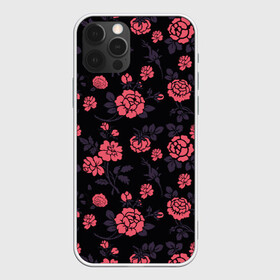 Чехол для iPhone 12 Pro с принтом Ночные розы в Новосибирске, силикон | область печати: задняя сторона чехла, без боковых панелей | Тематика изображения на принте: арт | красная роза | красные розы | ночь | рисунок | роза | розовая роза | розовые розы | розы | тёмный фон | цветок | цветы | чёрное | яркие цветы | яркий цветок