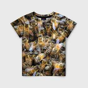 Детская футболка 3D с принтом Пчёлы в Новосибирске, 100% гипоаллергенный полиэфир | прямой крой, круглый вырез горловины, длина до линии бедер, чуть спущенное плечо, ткань немного тянется | Тематика изображения на принте: живность | животное | животные | насекомое | насекомые | пчела | пчёлка | пчёлки | пчёлы