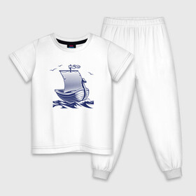 Детская пижама хлопок с принтом Парусная лодка в Новосибирске, 100% хлопок |  брюки и футболка прямого кроя, без карманов, на брюках мягкая резинка на поясе и по низу штанин
 | sailboat | викинги | кораблик | корабль | лодка | парус | парусная лодка | тату | татуировка
