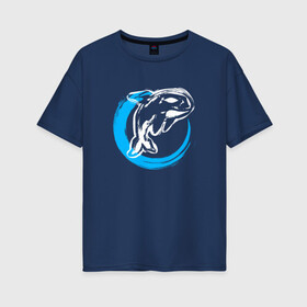 Женская футболка хлопок Oversize с принтом Кит косатка в Новосибирске, 100% хлопок | свободный крой, круглый ворот, спущенный рукав, длина до линии бедер
 | whale | кит | косатка | косатки | море | морские