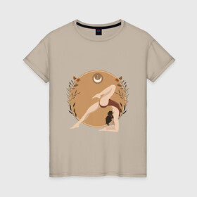 Женская футболка хлопок с принтом Yoga в Новосибирске, 100% хлопок | прямой крой, круглый вырез горловины, длина до линии бедер, слегка спущенное плечо | девушка | йога | купальник | спорт | цветы