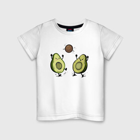 Детская футболка хлопок с принтом Кавай авокадо в Новосибирске, 100% хлопок | круглый вырез горловины, полуприлегающий силуэт, длина до линии бедер | kawai | авакадо | авокадо | каваи | кавайные рисунки | мяч