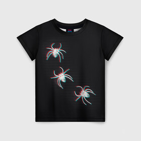 Детская футболка 3D с принтом ПАУКИ ГЛИТЧ GLITCH SPIDERS в Новосибирске, 100% гипоаллергенный полиэфир | прямой крой, круглый вырез горловины, длина до линии бедер, чуть спущенное плечо, ткань немного тянется | glitch | spider | tegunvteg | глитч | насекомые | паук | пауки | хэллоуин