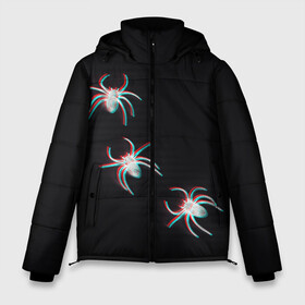 Мужская зимняя куртка 3D с принтом ПАУКИ ГЛИТЧ GLITCH SPIDERS в Новосибирске, верх — 100% полиэстер; подкладка — 100% полиэстер; утеплитель — 100% полиэстер | длина ниже бедра, свободный силуэт Оверсайз. Есть воротник-стойка, отстегивающийся капюшон и ветрозащитная планка. 

Боковые карманы с листочкой на кнопках и внутренний карман на молнии. | Тематика изображения на принте: glitch | spider | tegunvteg | глитч | насекомые | паук | пауки | хэллоуин