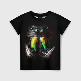Детская футболка 3D с принтом ПАУК МАКРО СЪЕМКА в Новосибирске, 100% гипоаллергенный полиэфир | прямой крой, круглый вырез горловины, длина до линии бедер, чуть спущенное плечо, ткань немного тянется | tegunvteg | глаза | животные | насекомые | паук | природа