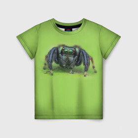 Детская футболка 3D с принтом ПАУК С ГЛАЗКАМИ в Новосибирске, 100% гипоаллергенный полиэфир | прямой крой, круглый вырез горловины, длина до линии бедер, чуть спущенное плечо, ткань немного тянется | tegunvteg | глаза | животные | макро | насекомые | паук | природа