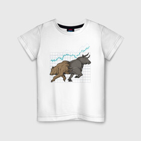 Детская футболка хлопок с принтом Бык или Медведь в Новосибирске, 100% хлопок | круглый вырез горловины, полуприлегающий силуэт, длина до линии бедер | bulls | акции | банк | бык | инвестиции | медведь | тинькофф