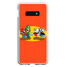 Чехол для Samsung S10E с принтом CupHead x Mario в Новосибирске, Силикон | Область печати: задняя сторона чехла, без боковых панелей | arkade | cup head | cuphead | game | games | mario | аркада | игра | игры | кап хэд | капхед | купа хэд | марио | сгз руфв | сгзруфв | чашкоголовый