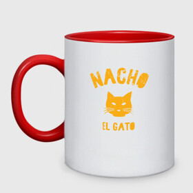 Кружка двухцветная с принтом Nacho El Gato в Новосибирске, керамика | объем — 330 мл, диаметр — 80 мм. Цветная ручка и кайма сверху, в некоторых цветах — вся внутренняя часть | animal | cat | cute | kitty | meow | друг | животные | киска | китти | кот | котенок | котик | котэ | кошечка | кошка | лев | леопард | милый | мур | мяу | пантера | питомец | рысь | тигр