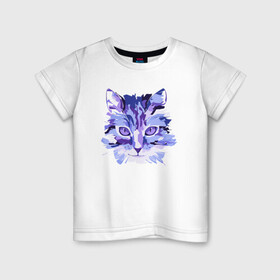 Детская футболка хлопок с принтом Blue Cat в Новосибирске, 100% хлопок | круглый вырез горловины, полуприлегающий силуэт, длина до линии бедер | animal | cat | cute | kitty | meow | друг | животные | киска | китти | кот | котенок | котик | котэ | кошечка | кошка | милый | мур | мяу | питомец