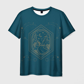 Мужская футболка 3D с принтом КОСМИЧЕСКИЙ ПЕЙЗАЖ. ЗЕМЛЯ в Новосибирске, 100% полиэфир | прямой крой, круглый вырез горловины, длина до линии бедер | звезды | космос | луна | небо | ночь | планета | синий | солнце | узоры | черный