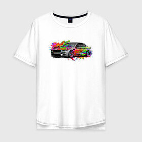 Мужская футболка хлопок Oversize с принтом автомобиль бмв в Новосибирске, 100% хлопок | свободный крой, круглый ворот, “спинка” длиннее передней части | авто | автомобиль | арт | краски | машина | тачка