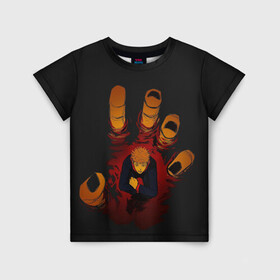 Детская футболка 3D с принтом Итадори Юдзи в Новосибирске, 100% гипоаллергенный полиэфир | прямой крой, круглый вырез горловины, длина до линии бедер, чуть спущенное плечо, ткань немного тянется | Тематика изображения на принте: finger | fushiguro | gojo | hand | itadori | jujutsu | kaisen | kugisaki | megumi | nobaru | satoru | sukuna | yuji | битва | гето | годжо | дзюго | итадори | кенто | кугисаки | магическая | махито | мегуми | нанами | нобара | пальцы | рука | сатору | суг