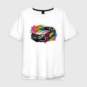 Мужская футболка хлопок Oversize с принтом Мерседес в красках в Новосибирске, 100% хлопок | свободный крой, круглый ворот, “спинка” длиннее передней части | авто | автомобили | диски | дорогие авто | красивые авто | мерседес | тачка