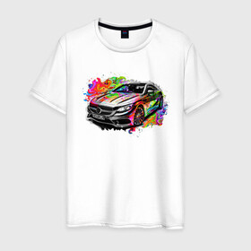 Мужская футболка хлопок с принтом Мерседес в красках в Новосибирске, 100% хлопок | прямой крой, круглый вырез горловины, длина до линии бедер, слегка спущенное плечо. | авто | автомобили | диски | дорогие авто | красивые авто | мерседес | тачка