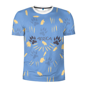 Мужская футболка 3D спортивная с принтом следы тигра в Новосибирске, 100% полиэстер с улучшенными характеристиками | приталенный силуэт, круглая горловина, широкие плечи, сужается к линии бедра | африка | гепард | кошка | полоски | тигр