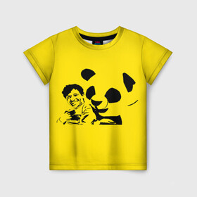 Детская футболка 3D с принтом Панда в Новосибирске, 100% гипоаллергенный полиэфир | прямой крой, круглый вырез горловины, длина до линии бедер, чуть спущенное плечо, ткань немного тянется | Тематика изображения на принте: добрый | забавный | китай | медведь | пушистый | черно белый