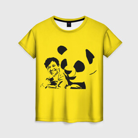 Женская футболка 3D с принтом Панда в Новосибирске, 100% полиэфир ( синтетическое хлопкоподобное полотно) | прямой крой, круглый вырез горловины, длина до линии бедер | добрый | забавный | китай | медведь | пушистый | черно белый