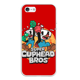 Чехол для iPhone 5/5S матовый с принтом Super Cuphead Bros в Новосибирске, Силикон | Область печати: задняя сторона чехла, без боковых панелей | arkade | cup head | cuphead | game | games | mario | аркада | игра | игры | кап хэд | капхед | купа хэд | марио | сгз руфв | сгзруфв | чашкоголовый