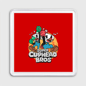 Магнит 55*55 с принтом Super Cuphead Bros в Новосибирске, Пластик | Размер: 65*65 мм; Размер печати: 55*55 мм | arkade | cup head | cuphead | game | games | mario | аркада | игра | игры | кап хэд | капхед | купа хэд | марио | сгз руфв | сгзруфв | чашкоголовый