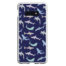 Чехол для Samsung S10E с принтом Акулы разные в Новосибирске, Силикон | Область печати: задняя сторона чехла, без боковых панелей | shark | акула | акула молот | акулы | жители | клыки | море | морские | океан | рыба
