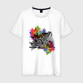 Мужская футболка хлопок с принтом грустный кот в Новосибирске, 100% хлопок | прямой крой, круглый вырез горловины, длина до линии бедер, слегка спущенное плечо. | в сапогах | дикая | домашние | животное | зверь | котенок | кошка | красивая | милота