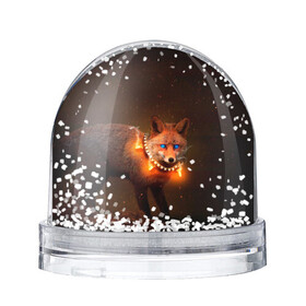 Игрушка Снежный шар с принтом Лисица с гирляндой в Новосибирске, Пластик | Изображение внутри шара печатается на глянцевой фотобумаге с двух сторон | fox | foxy | животное | звери | лиса | лисенок | лисичка | милая | рыжая | фокс