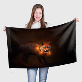 Флаг 3D с принтом Лисица с гирляндой в Новосибирске, 100% полиэстер | плотность ткани — 95 г/м2, размер — 67 х 109 см. Принт наносится с одной стороны | fox | foxy | животное | звери | лиса | лисенок | лисичка | милая | рыжая | фокс