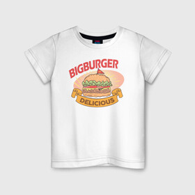 Детская футболка хлопок с принтом Delicious Burger в Новосибирске, 100% хлопок | круглый вырез горловины, полуприлегающий силуэт, длина до линии бедер | burgers | delicious | hot dog | вредная еда | еда