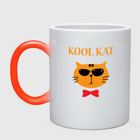Кружка хамелеон с принтом Kool kat в Новосибирске, керамика | меняет цвет при нагревании, емкость 330 мл | animal | cat | cute | kitty | meow | друг | животные | киска | китти | кот | котенок | котик | котэ | кошечка | кошка | милый | мур | мяу | питомец