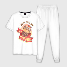 Мужская пижама хлопок с принтом Hot Coffee в Новосибирске, 100% хлопок | брюки и футболка прямого кроя, без карманов, на брюках мягкая резинка на поясе и по низу штанин
 | burgers | delicious | hot dog | вредная еда | еда