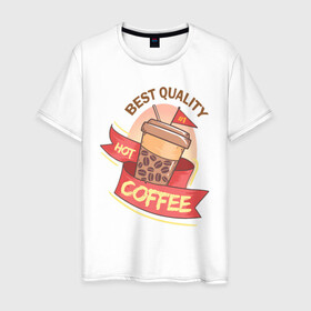 Мужская футболка хлопок с принтом Hot Coffee в Новосибирске, 100% хлопок | прямой крой, круглый вырез горловины, длина до линии бедер, слегка спущенное плечо. | Тематика изображения на принте: burgers | delicious | hot dog | вредная еда | еда