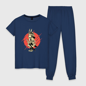 Женская пижама хлопок с принтом Пёс призрак - путь самурая в Новосибирске, 100% хлопок | брюки и футболка прямого кроя, без карманов, на брюках мягкая резинка на поясе и по низу штанин | art | cyberpunk samurai | dog | ninja | oni | ronin | samurai | shogun | арт | капли краски | киберпанк самурай | мерч | пёсик | прикол | путь воина | ронин | сёгун | собака самурай | собачка | токио | харакири | черный самурай
