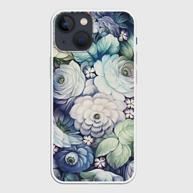 Чехол для iPhone 13 mini с принтом Цветы на синем фоне в Новосибирске,  |  | декоративная роспись | живопись | жостово | жостовская роспись | розы | цветы