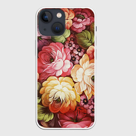 Чехол для iPhone 13 mini с принтом Цветы на красном фоне в Новосибирске,  |  | декоративная роспись | живопись | жостово | жостовская роспись | розы | цветы