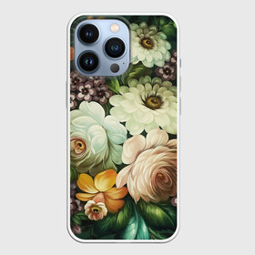 Чехол для iPhone 13 Pro с принтом Цветы на зеленом фоне в Новосибирске,  |  | декоративная роспись | живопись | жостово | жостовская роспись | розы | цветы