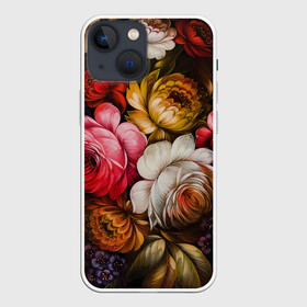 Чехол для iPhone 13 mini с принтом Цветы на черном фоне в Новосибирске,  |  | декоративная роспись | живопись | жостово | жостовская роспись | розы | цветы