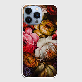 Чехол для iPhone 13 Pro с принтом Цветы на черном фоне в Новосибирске,  |  | декоративная роспись | живопись | жостово | жостовская роспись | розы | цветы