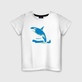 Детская футболка хлопок с принтом Кит Косатка голубая в Новосибирске, 100% хлопок | круглый вырез горловины, полуприлегающий силуэт, длина до линии бедер | Тематика изображения на принте: whale | кит | косатка | косатки | море | морские