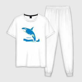 Мужская пижама хлопок с принтом Кит Косатка голубая в Новосибирске, 100% хлопок | брюки и футболка прямого кроя, без карманов, на брюках мягкая резинка на поясе и по низу штанин
 | whale | кит | косатка | косатки | море | морские
