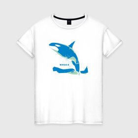 Женская футболка хлопок с принтом Кит Косатка голубая в Новосибирске, 100% хлопок | прямой крой, круглый вырез горловины, длина до линии бедер, слегка спущенное плечо | Тематика изображения на принте: whale | кит | косатка | косатки | море | морские