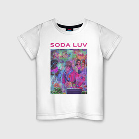 Детская футболка хлопок с принтом SODA LUV в Новосибирске, 100% хлопок | круглый вырез горловины, полуприлегающий силуэт, длина до линии бедер | luv | melon | music | soda | sodaluv | бигасс | коми | лав | лого | лув | мелон | сода