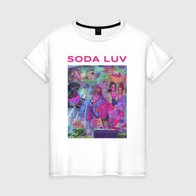 Женская футболка хлопок с принтом SODA LUV в Новосибирске, 100% хлопок | прямой крой, круглый вырез горловины, длина до линии бедер, слегка спущенное плечо | luv | melon | music | soda | sodaluv | бигасс | коми | лав | лого | лув | мелон | сода