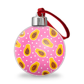 Ёлочный шар с принтом Папайя на розовом в Новосибирске, Пластик | Диаметр: 77 мм | Тематика изображения на принте: papaya | морская | папайя | паттерн | с папаем | фрукт