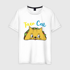 Мужская футболка хлопок с принтом Taco Cat в Новосибирске, 100% хлопок | прямой крой, круглый вырез горловины, длина до линии бедер, слегка спущенное плечо. | Тематика изображения на принте: animal | cat | cute | kitty | meow | taco | друг | животные | киска | китти | кот | котенок | котик | котэ | кошечка | кошка | милый | мур | мяу | питомец | тако